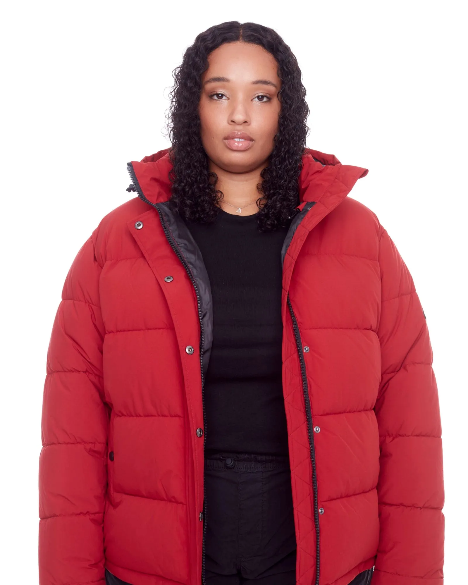 Women's Plus Size - FORILLON | Vegan Down Recycled Short Quilted Puffer Jacket | Deep Red