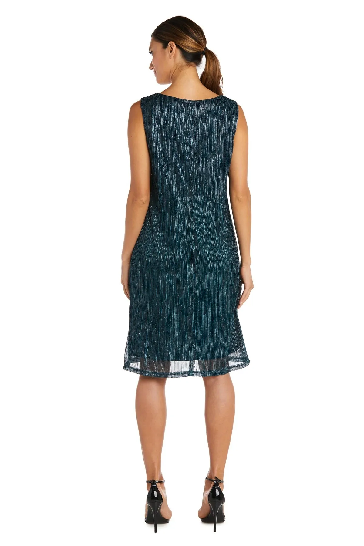 Women's Sleeveless Cascade Front Metallic Knit Dress and Jacket