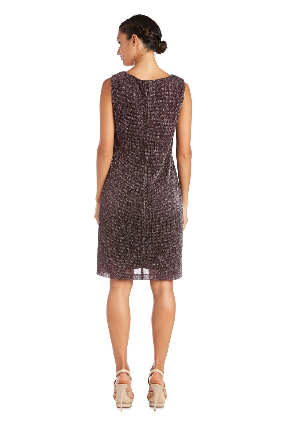 Women's Sleeveless Cascade Front Metallic Knit Dress and Jacket