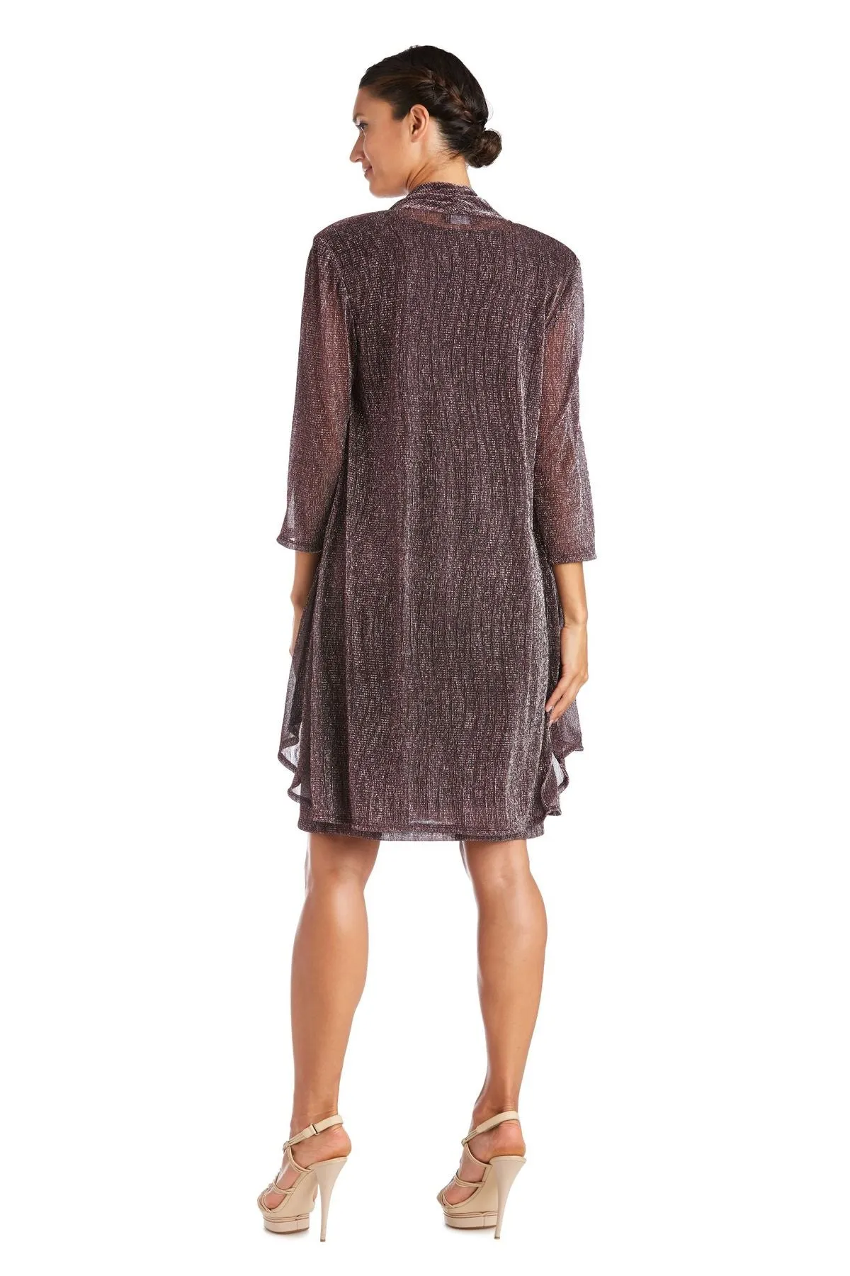 Women's Sleeveless Cascade Front Metallic Knit Dress and Jacket