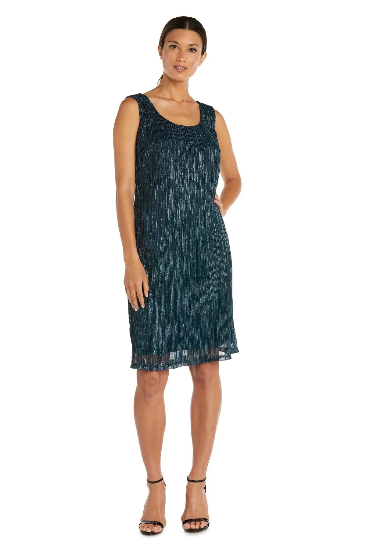 Women's Sleeveless Cascade Front Metallic Knit Dress and Jacket