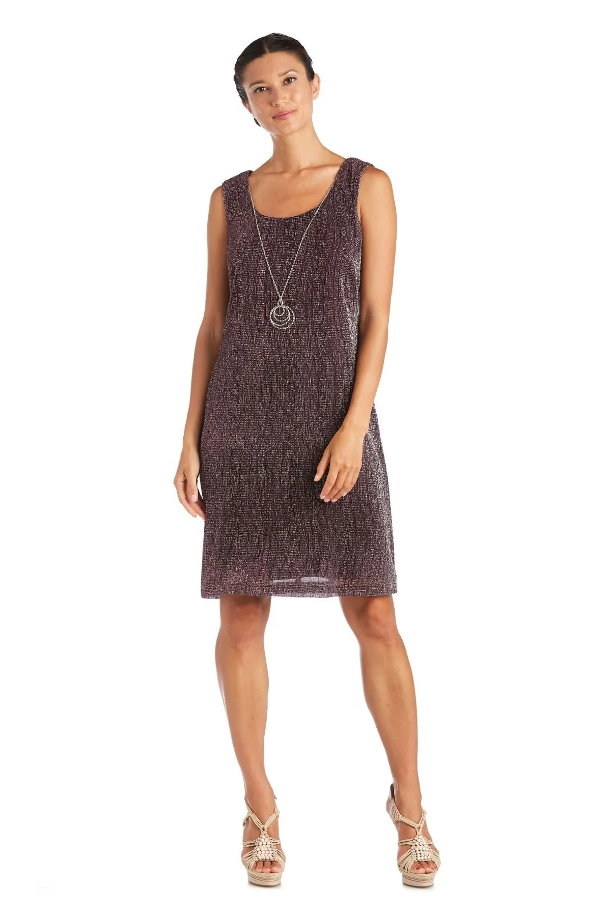 Women's Sleeveless Cascade Front Metallic Knit Dress and Jacket