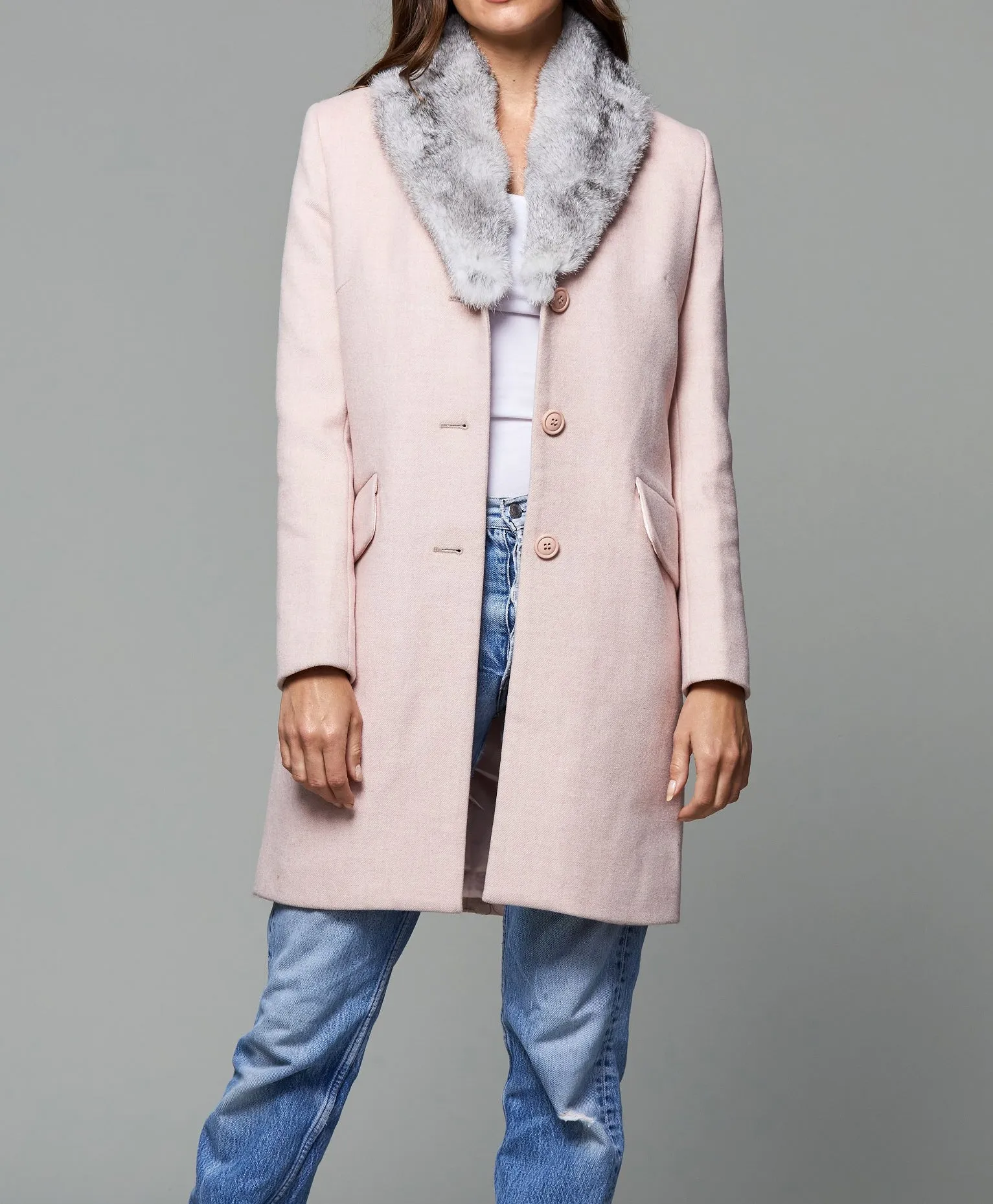 Wool Coat with Fur Collar